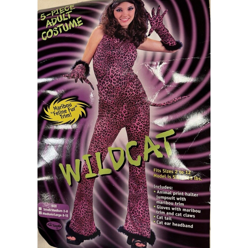 Pink and Black Leopard-print "Wildcat" Adult Halloween Costume Medium/large 8-12